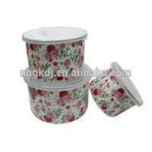 3PCS Emaille Blume Decal Storage Bowl Kohlenstoffstahl Schüssel